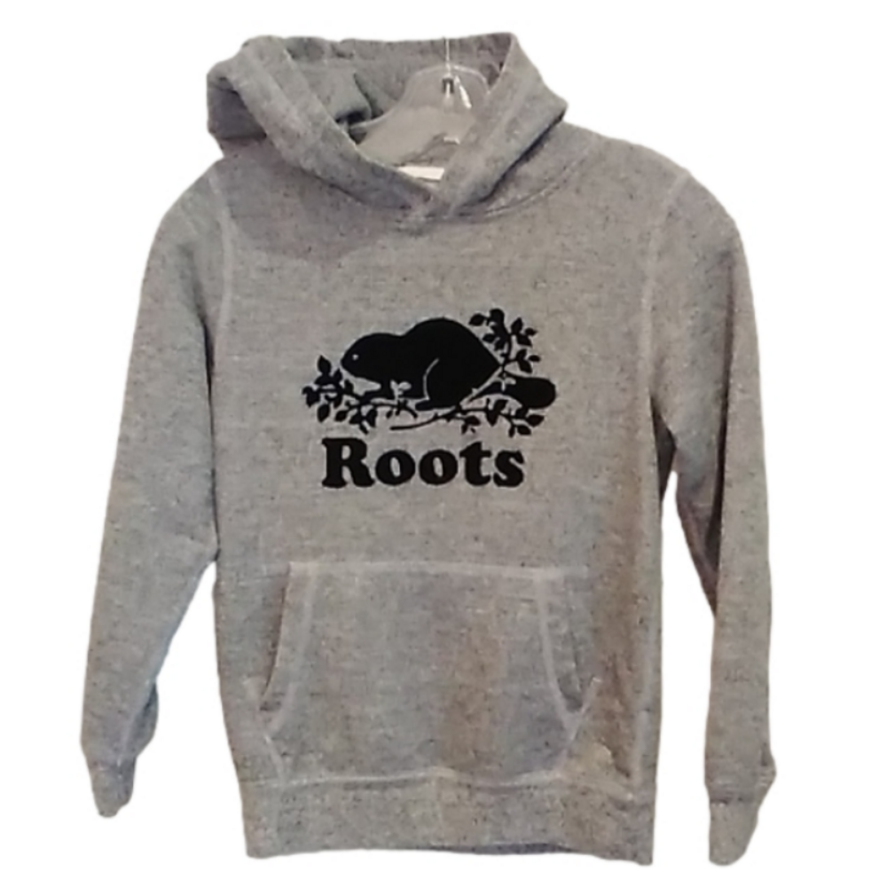 ROOTS Kids Grey Hoodie Black Logo Size M EUC Like NEW Unisex